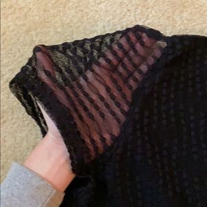 Alfani Black Vneck Textured Short Sleeve Shirt Sheer Sleeves